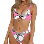 Poodle With Glasses Print Front Bow Tie Bikini