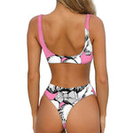 Poodle With Glasses Print Front Bow Tie Bikini