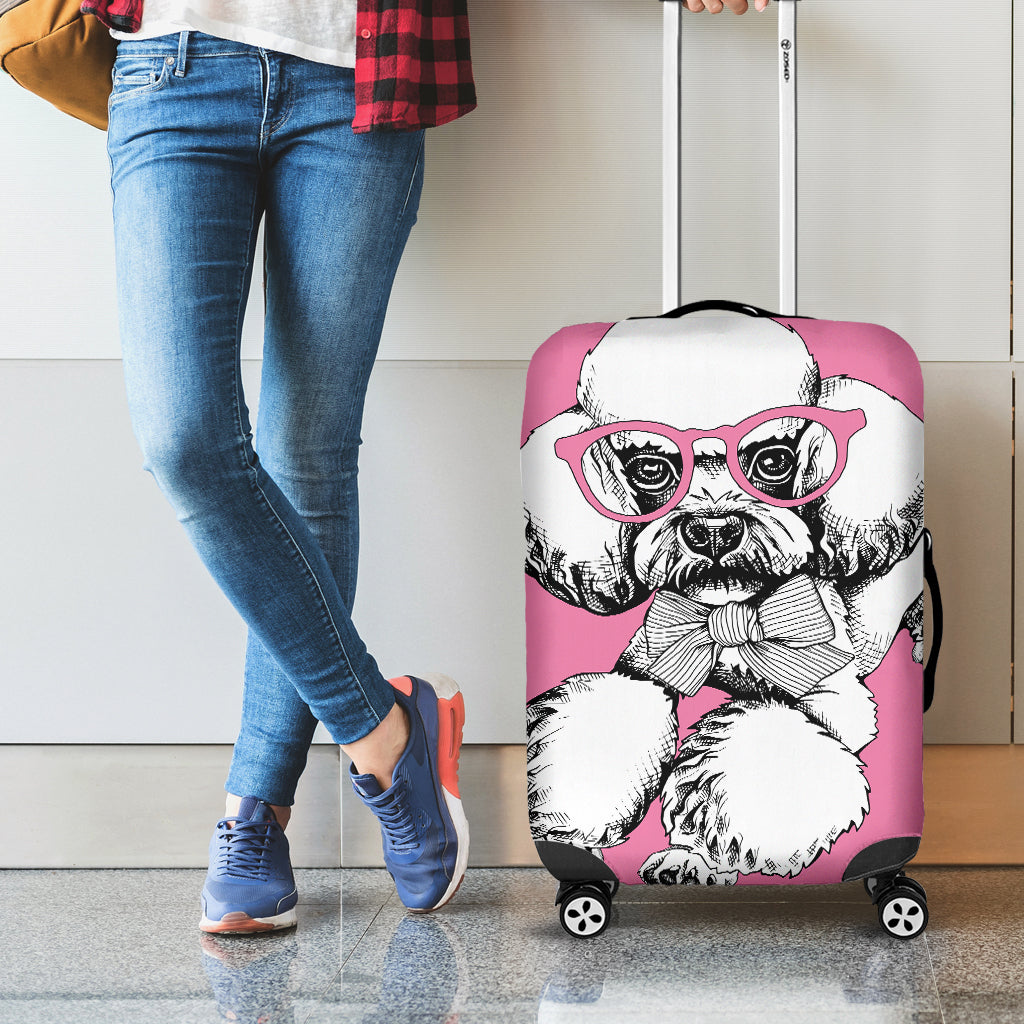 Poodle With Glasses Print Luggage Cover