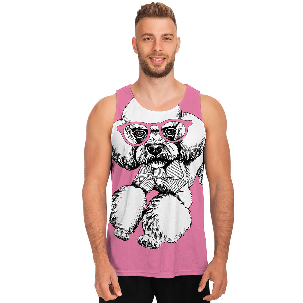 Poodle With Glasses Print Men's Tank Top