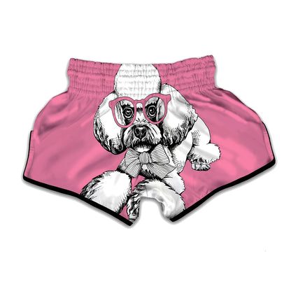 Poodle With Glasses Print Muay Thai Boxing Shorts