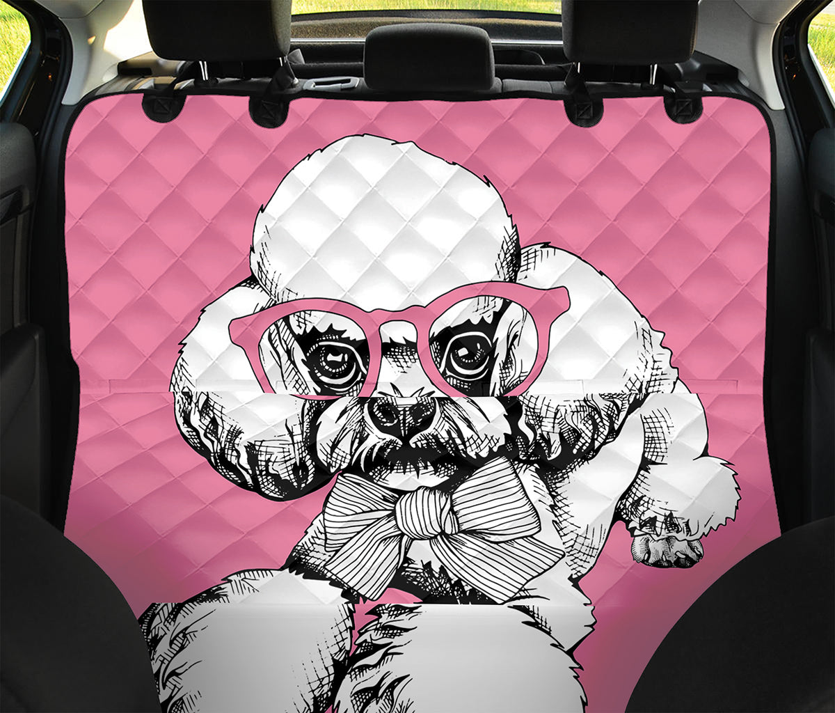 Poodle With Glasses Print Pet Car Back Seat Cover
