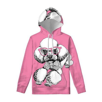 Poodle With Glasses Print Pullover Hoodie