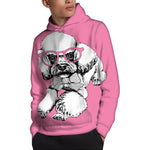 Poodle With Glasses Print Pullover Hoodie