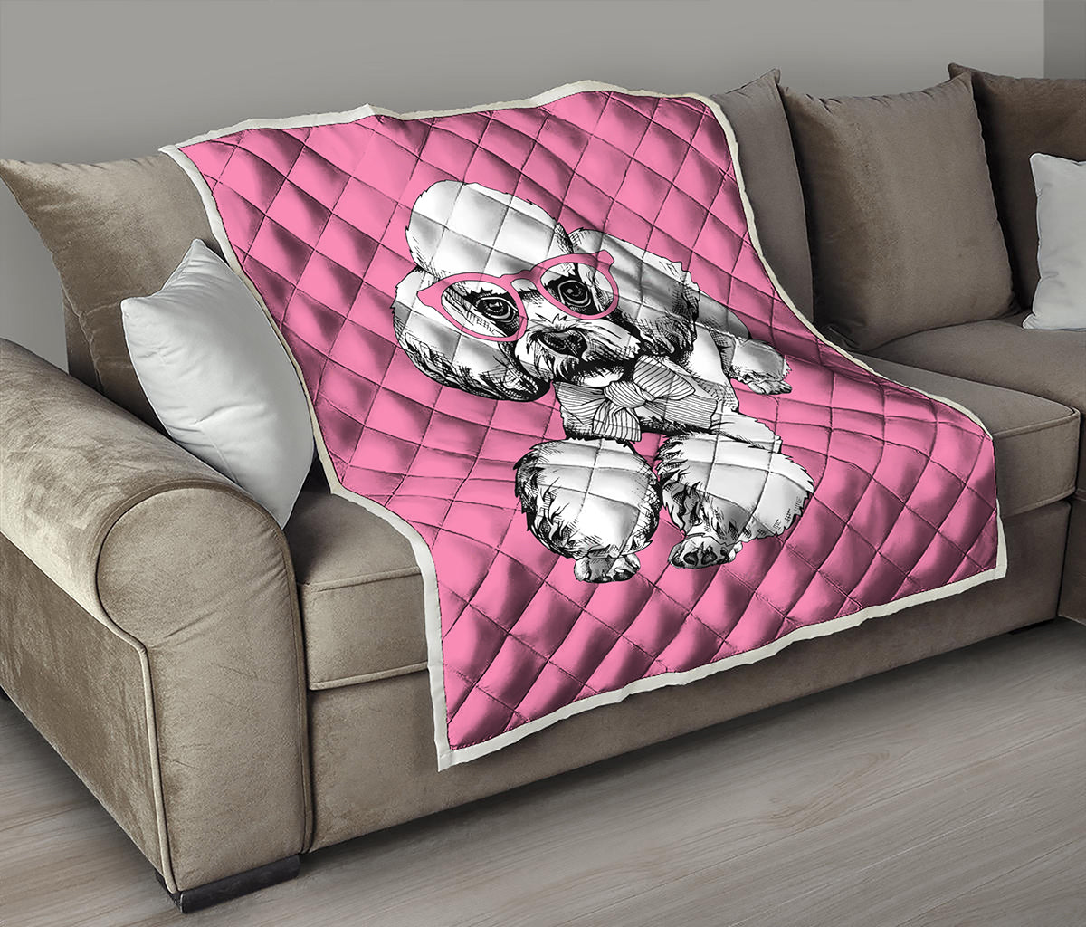 Poodle With Glasses Print Quilt