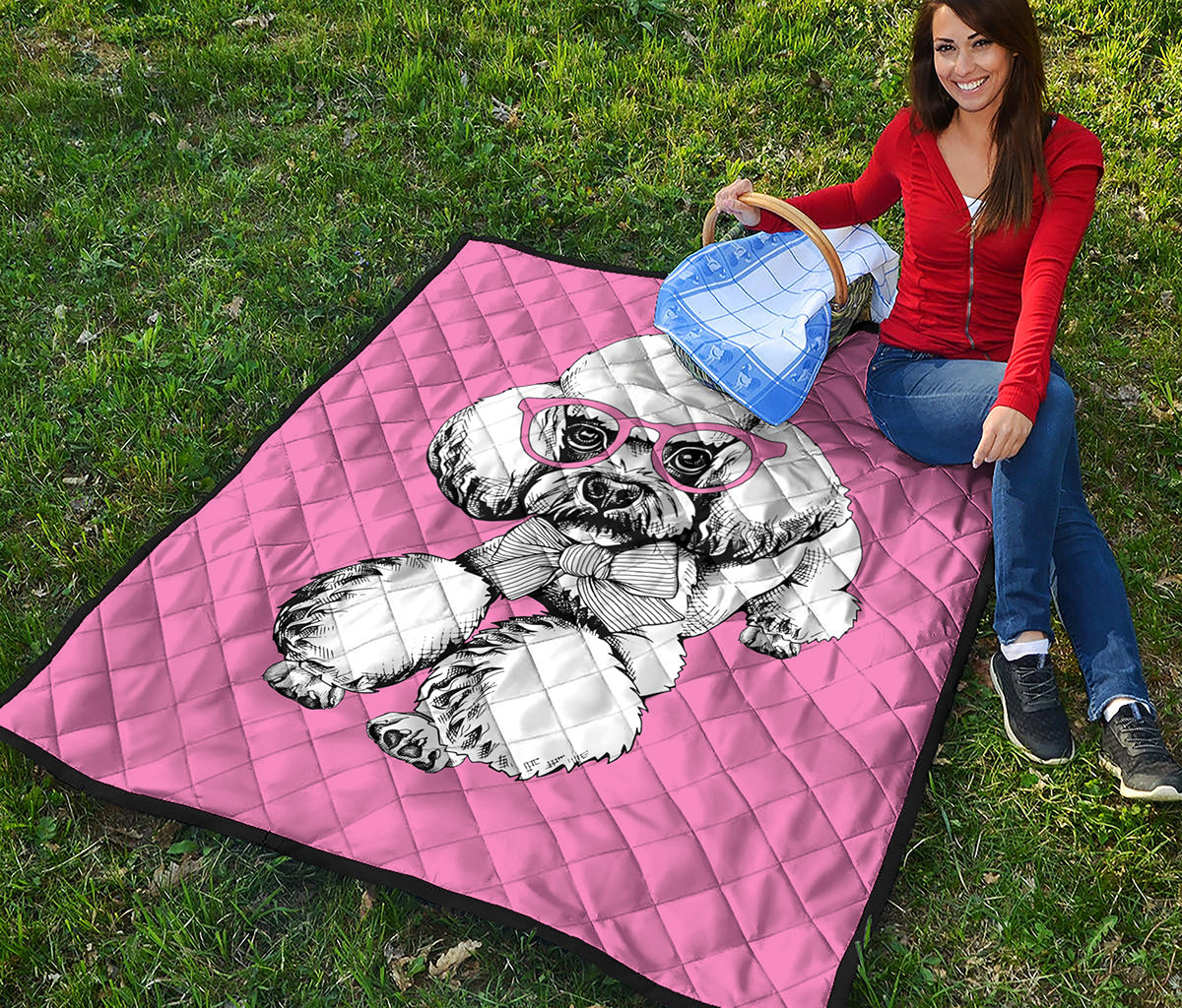 Poodle With Glasses Print Quilt