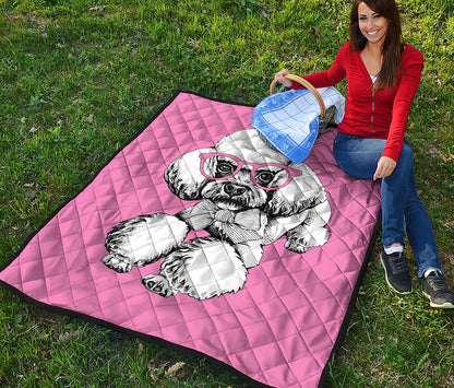 Poodle With Glasses Print Quilt
