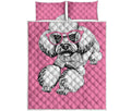 Poodle With Glasses Print Quilt Bed Set