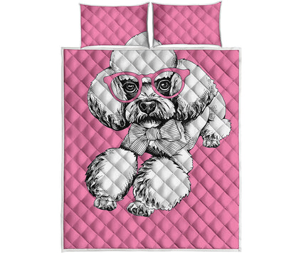 Poodle With Glasses Print Quilt Bed Set