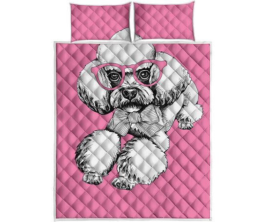 Poodle With Glasses Print Quilt Bed Set