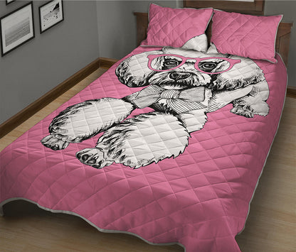 Poodle With Glasses Print Quilt Bed Set
