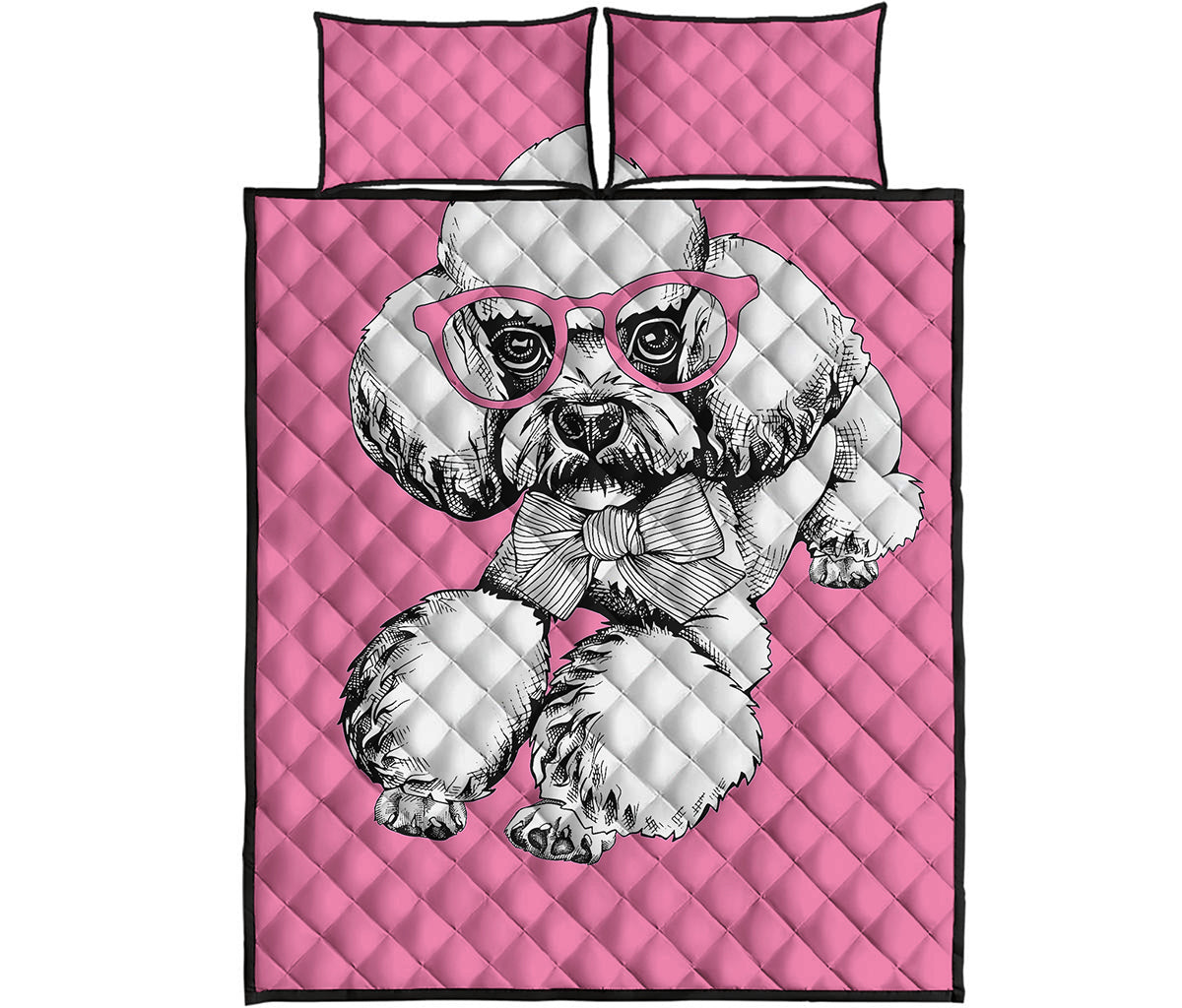 Poodle With Glasses Print Quilt Bed Set