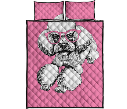 Poodle With Glasses Print Quilt Bed Set
