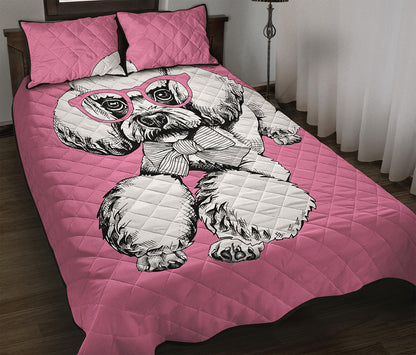 Poodle With Glasses Print Quilt Bed Set