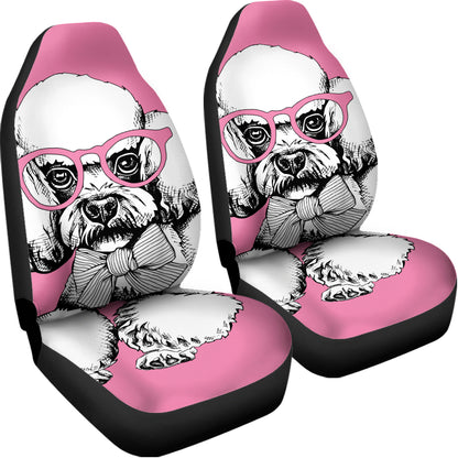 Poodle With Glasses Print Universal Fit Car Seat Covers