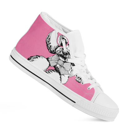 Poodle With Glasses Print White High Top Shoes
