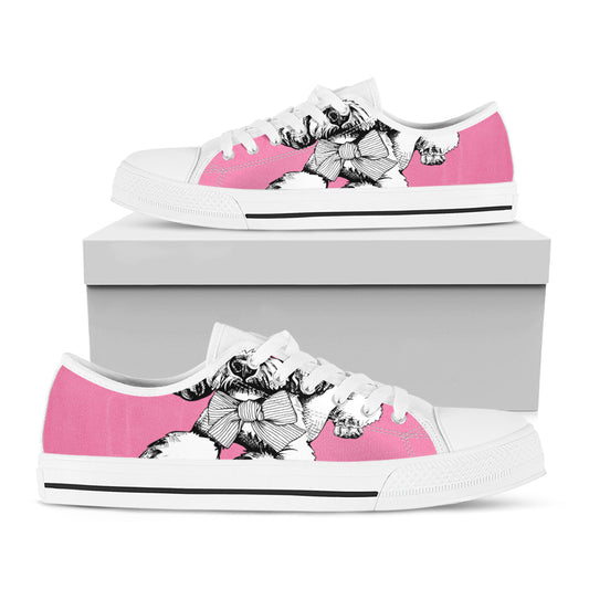 Poodle With Glasses Print White Low Top Shoes