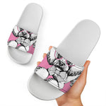 Poodle With Glasses Print White Slide Sandals