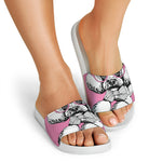 Poodle With Glasses Print White Slide Sandals