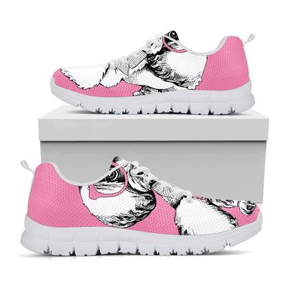 Poodle With Glasses Print White Sneakers
