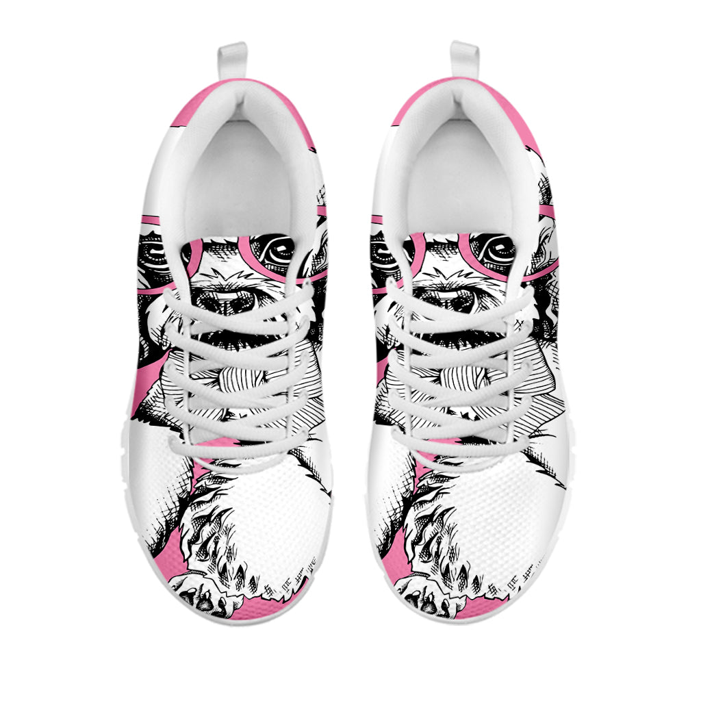 Poodle With Glasses Print White Sneakers