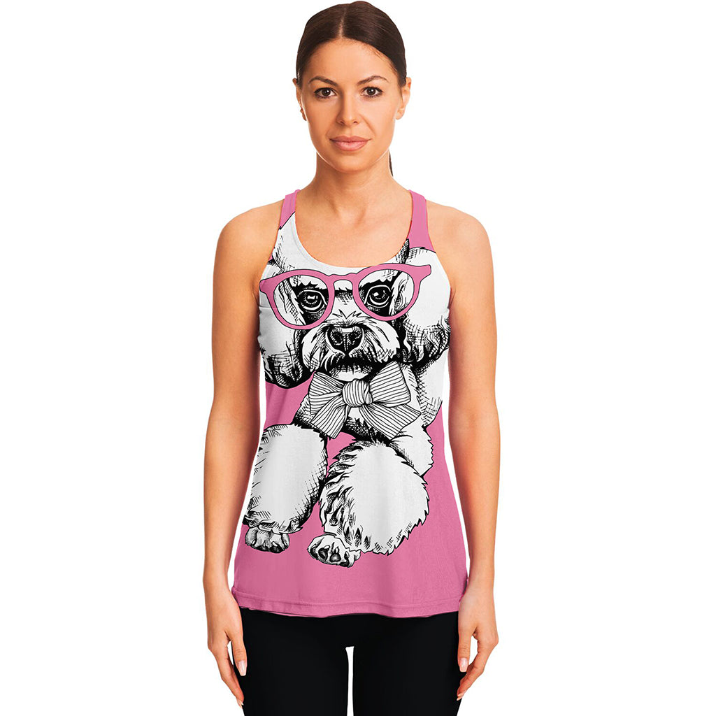 Poodle With Glasses Print Women's Racerback Tank Top