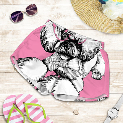 Poodle With Glasses Print Women's Shorts