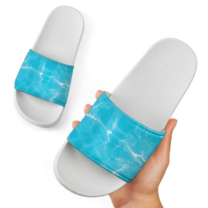 Pool Water Surface Print White Slide Sandals