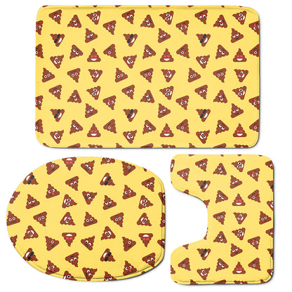 Poop Emoji Pattern Print 3 Piece Bath Mat Set