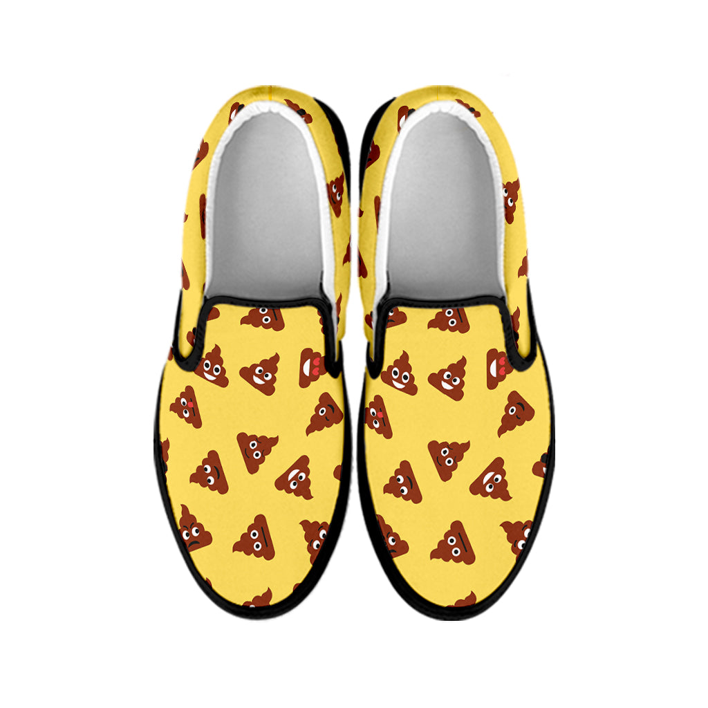 Poop Emoji Pattern Print Black Slip On Shoes