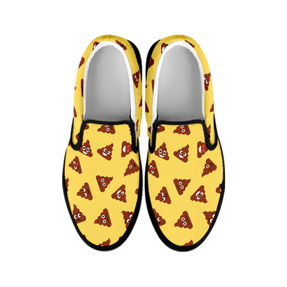 Poop Emoji Pattern Print Black Slip On Shoes