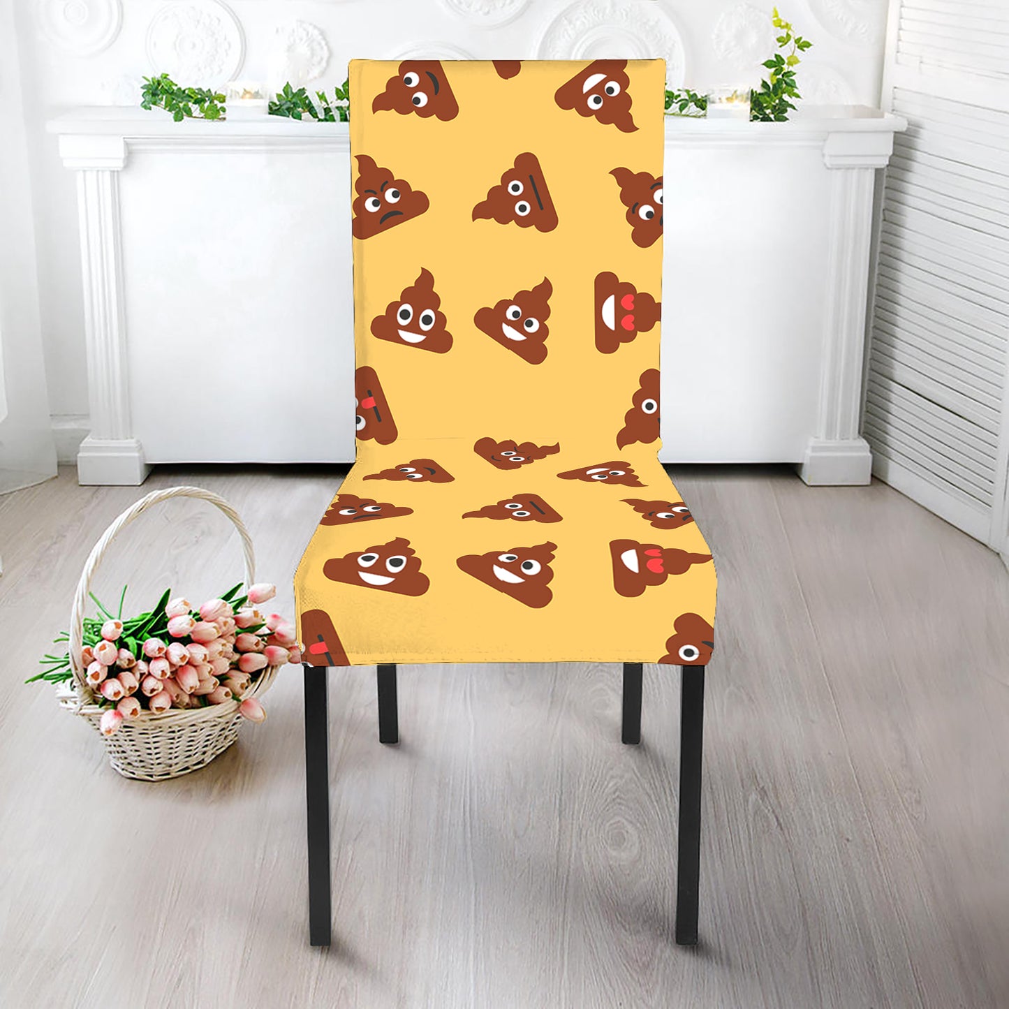 Poop Emoji Pattern Print Dining Chair Slipcover