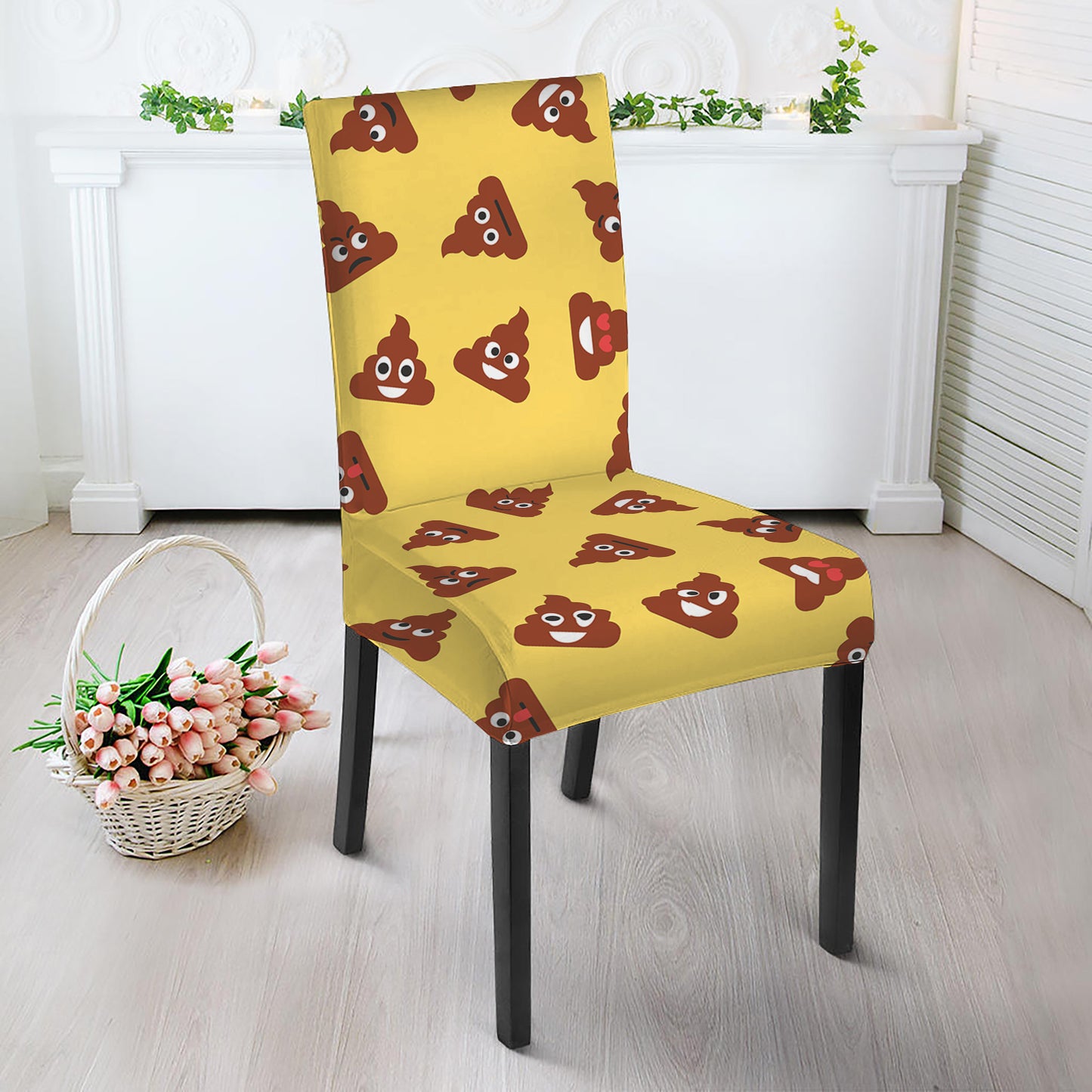Poop Emoji Pattern Print Dining Chair Slipcover
