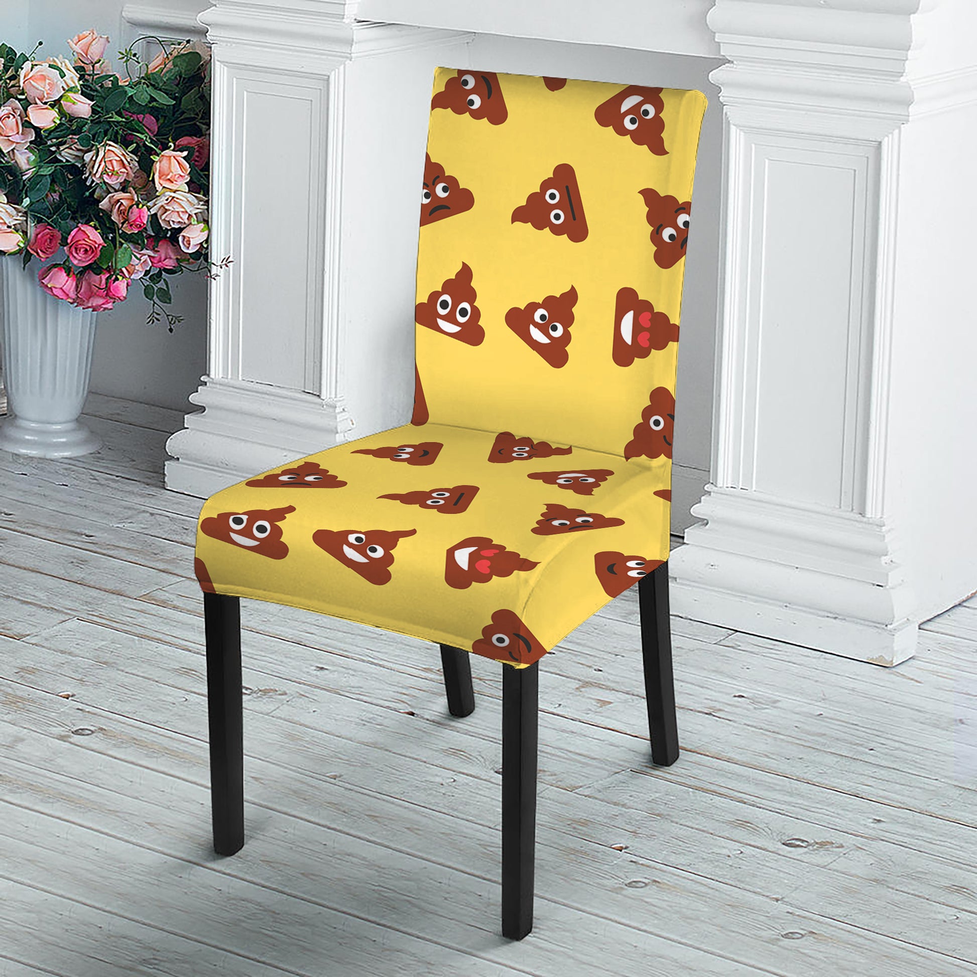 Poop Emoji Pattern Print Dining Chair Slipcover