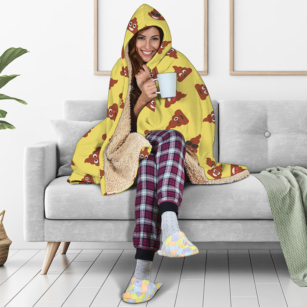Poop Emoji Pattern Print Hooded Blanket