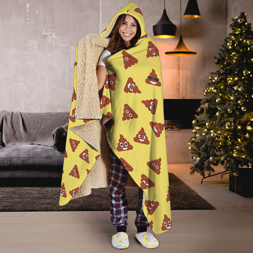 Poop Emoji Pattern Print Hooded Blanket