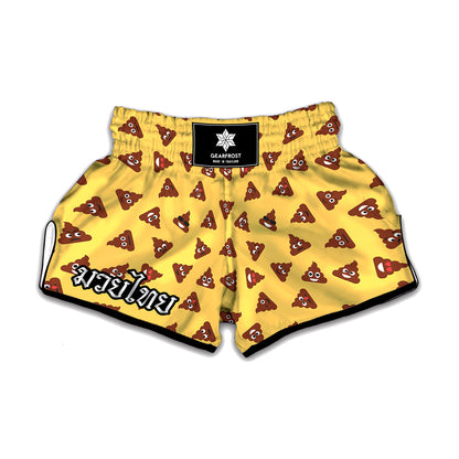 Poop Emoji Pattern Print Muay Thai Boxing Shorts