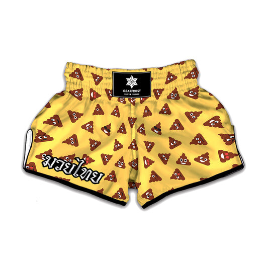Poop Emoji Pattern Print Muay Thai Boxing Shorts