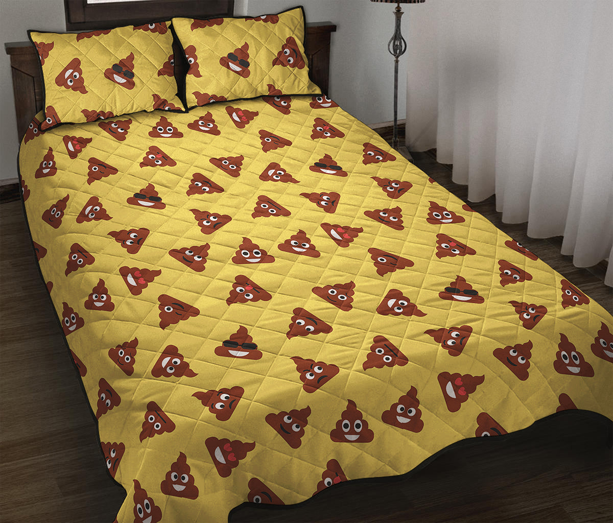 Poop Emoji Pattern Print Quilt Bed Set