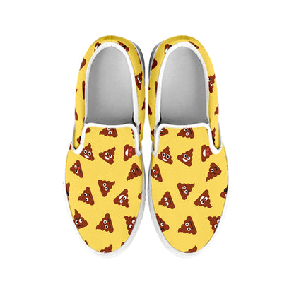 Poop Emoji Pattern Print White Slip On Shoes