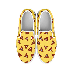 Poop Emoji Pattern Print White Slip On Shoes