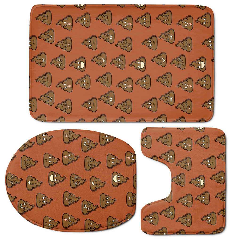 Poop Emoticons Pattern Print 3 Piece Bath Mat Set