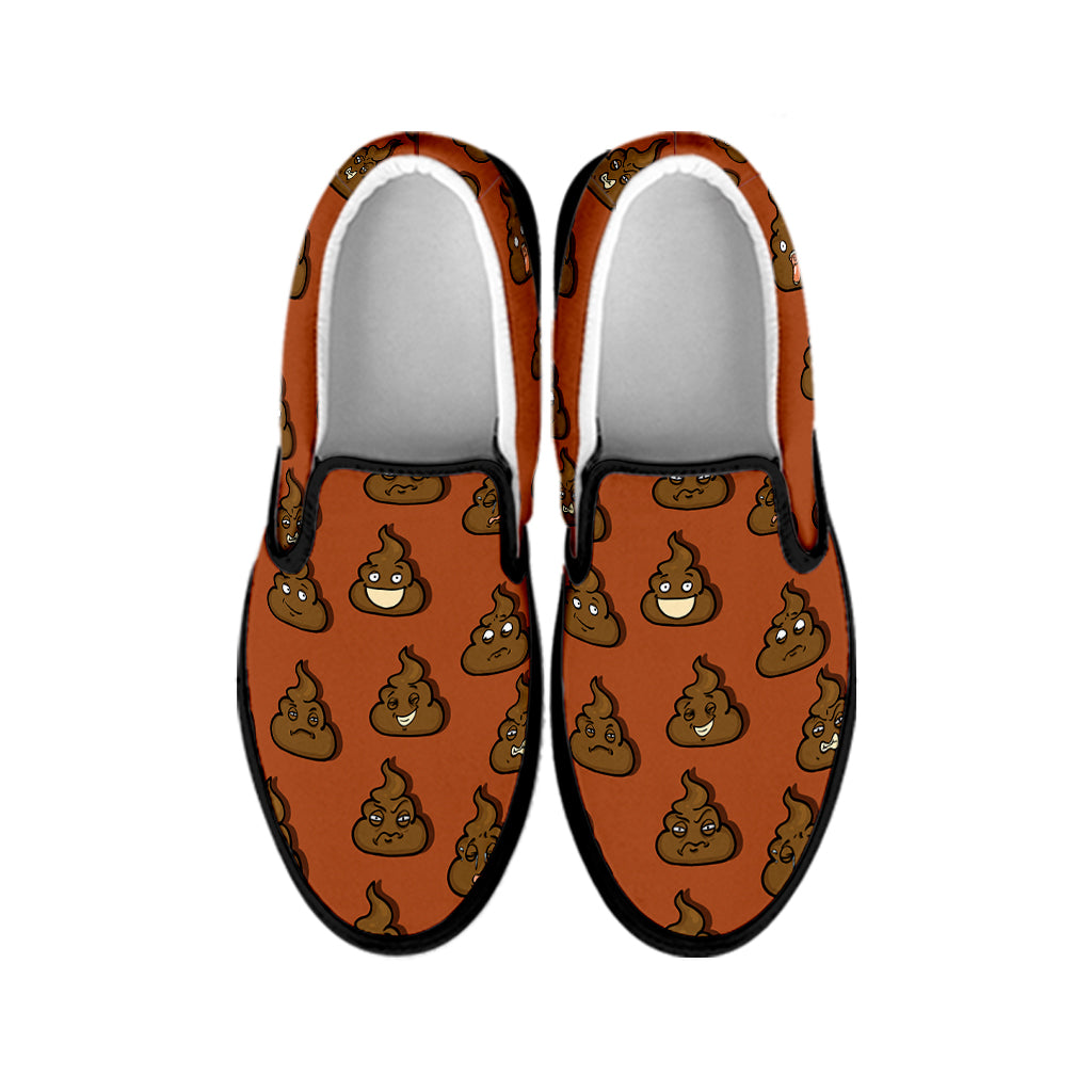 Poop Emoticons Pattern Print Black Slip On Shoes