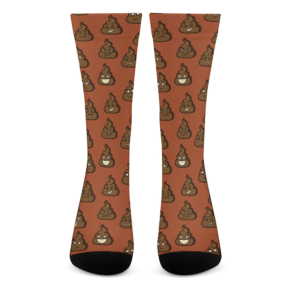 Poop Emoticons Pattern Print Crew Socks