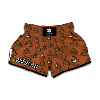 Poop Emoticons Pattern Print Muay Thai Boxing Shorts