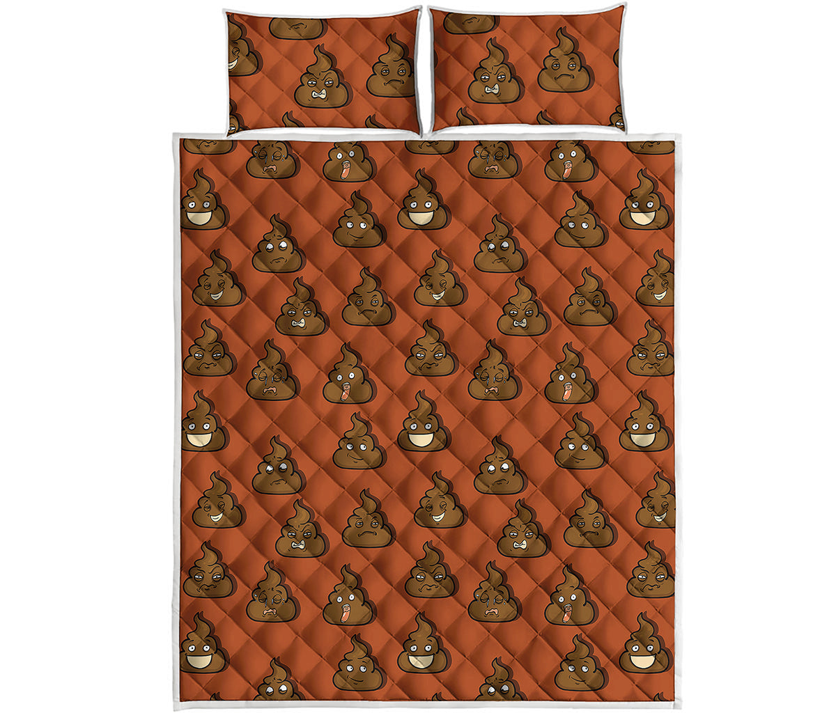 Poop Emoticons Pattern Print Quilt Bed Set