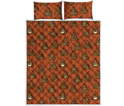 Poop Emoticons Pattern Print Quilt Bed Set