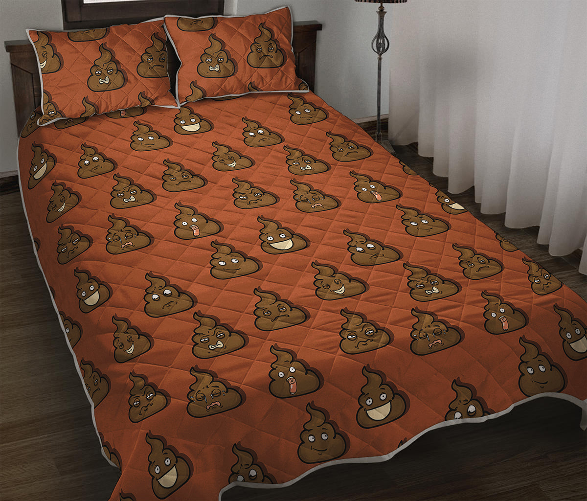 Poop Emoticons Pattern Print Quilt Bed Set