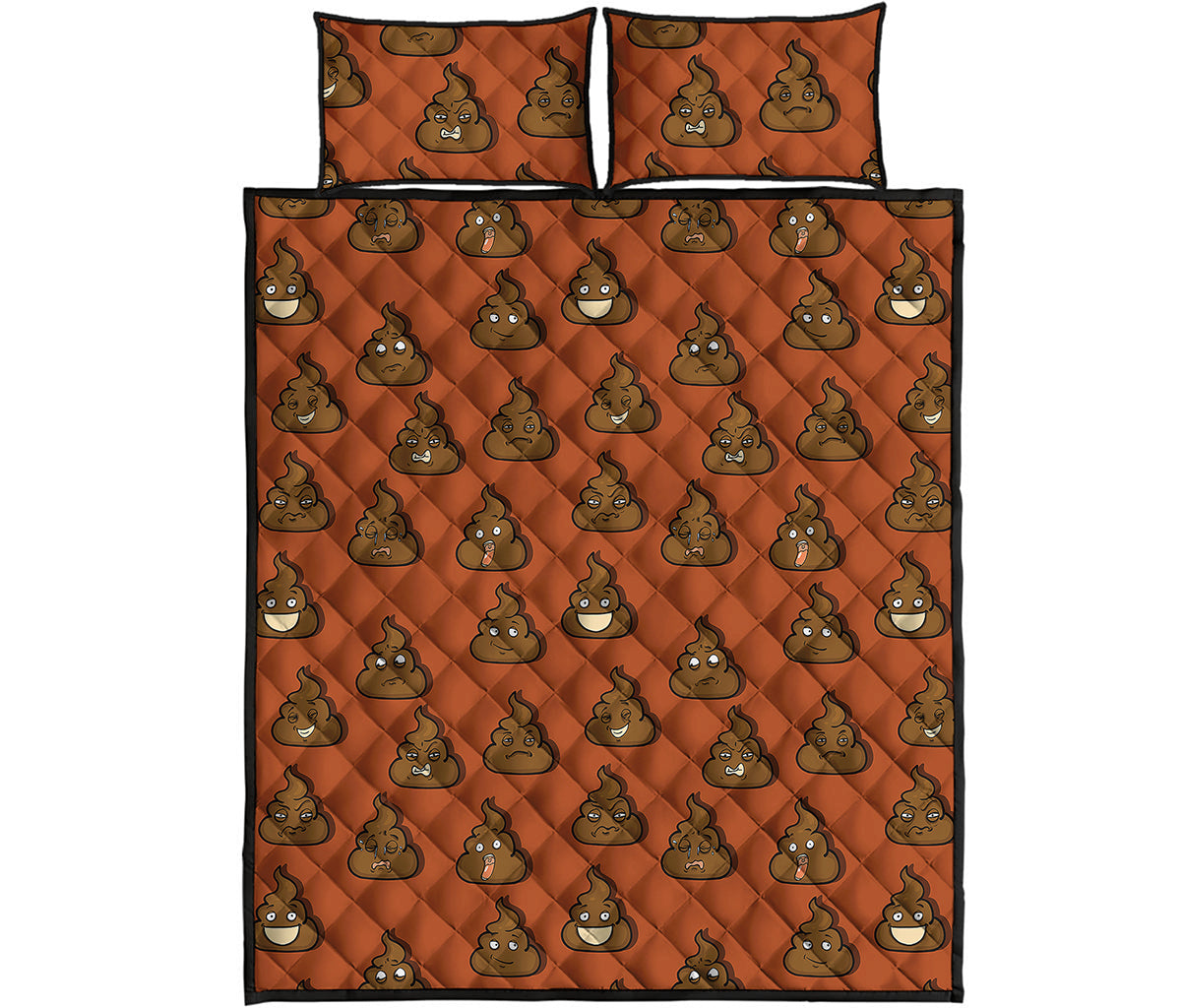 Poop Emoticons Pattern Print Quilt Bed Set