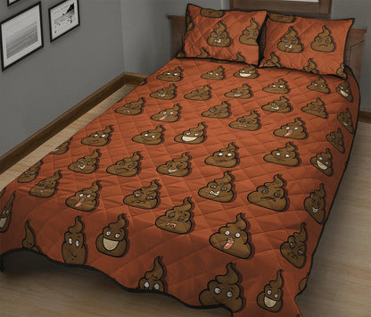 Poop Emoticons Pattern Print Quilt Bed Set